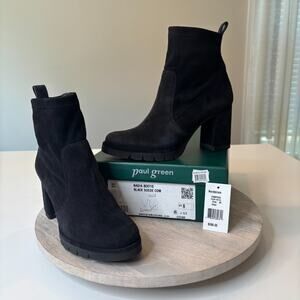 Paul Green Black Nadia Black Suede Lug Sole Sock Platform Bootie Boots Size 8